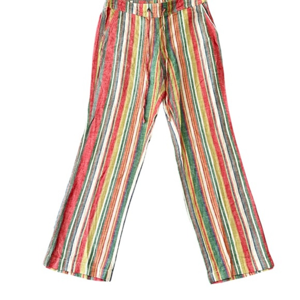 For‎ Cynthia Women's Medium Colorful Striped Linen Blend Drawstring Pants Beach